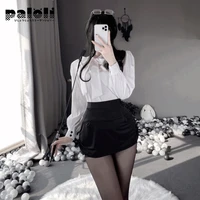 bow tie black white women secretary outfit uniform tempatation teacher cosplay costume office lady long sleeve sexy lingerie new