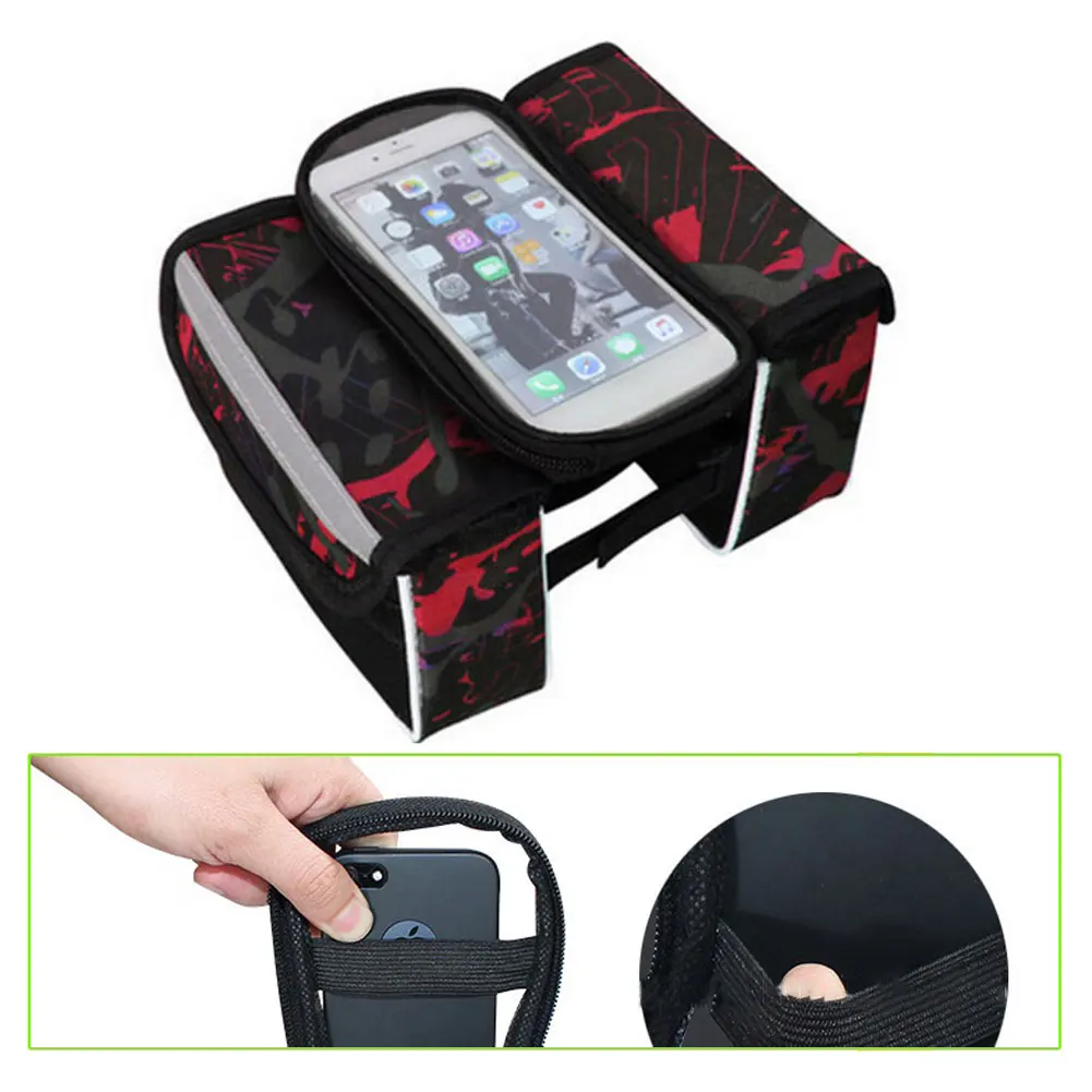 

Bike Frame Bag Phone Holder Front Triangle Bag With Zip Closure Waterproof Top Tube Phone Mount Bicycle Bags Accessories