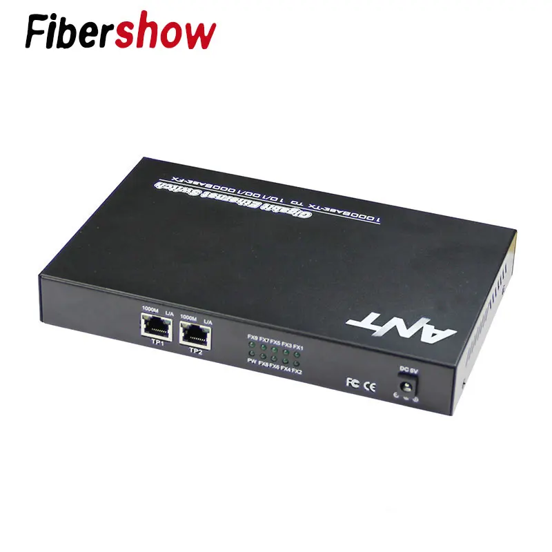 Гигабитный Ethernet коммутатор Ethernet волоконно-оптический медиаконвертер 8 портов 1,25G SC 2 RJ45 10/100/1000 M