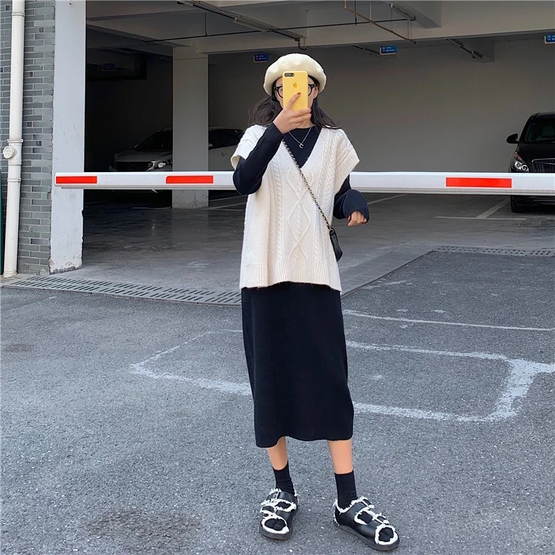 

Women Sweater Dress Maxi Party Dresses Winter Round Neck Knit Long Sleeve Loose Sweater Dress