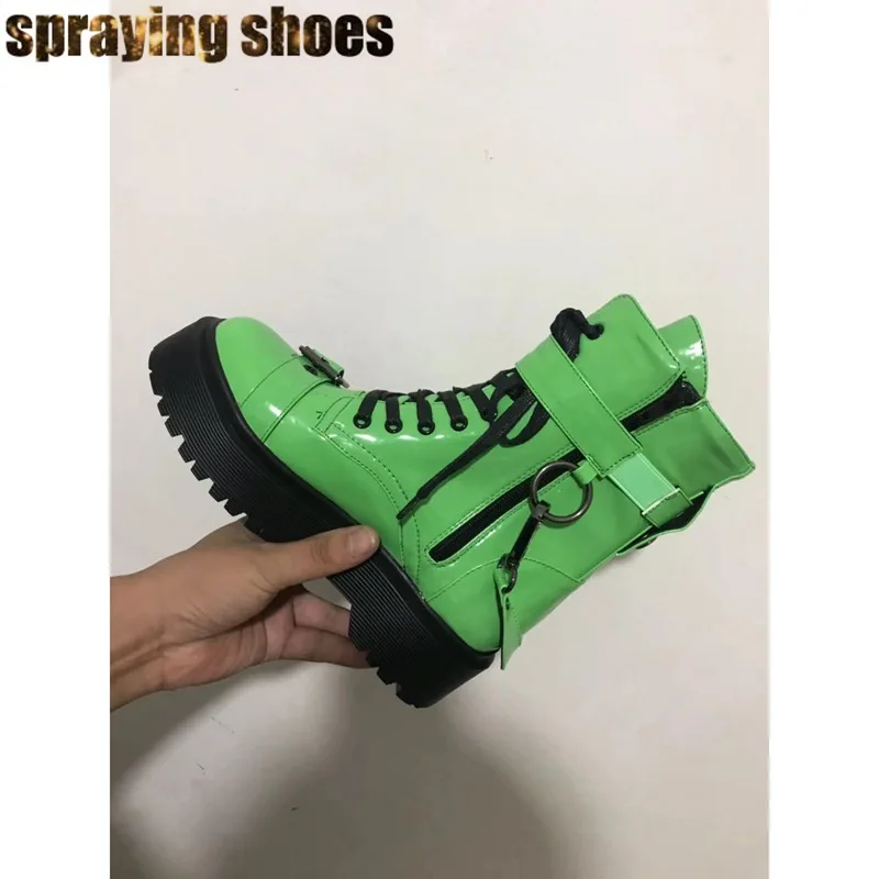 neon green Неоновые зеленые ботинки Martens; женские ботильоны на платформе с круглым носком; мотоботы; пикантные женские ботинки для подиума; обувь для вечеринок; зимние ботинки - Цвет: neon green
