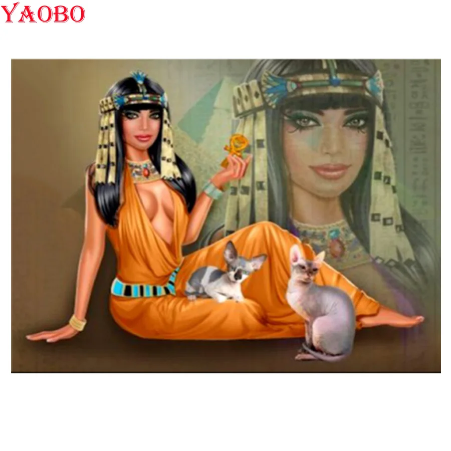 

Egypt Beauty And Sphynx Cat 5D Diy Round Diamond Painting Cross Stitch full Square Diamond Embroidery mosaic picture art