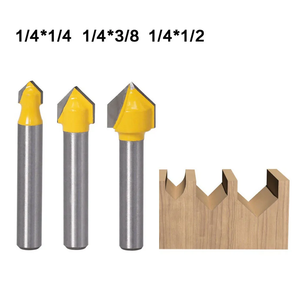 

3Pcs 1/4inch Shank Carbide 90 Degree V-Groove And Round Nose Groove Router Bit CNC Routers Woodworing Milling Cutter Tool