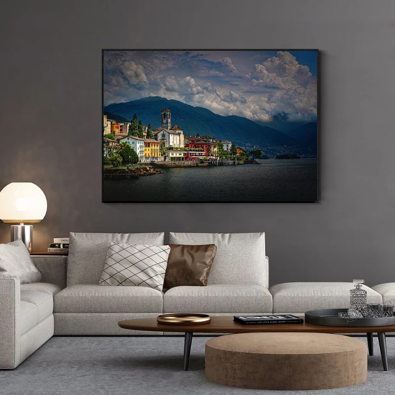 

Landscape Brissago Switzerland Town Photographic Painting Canvas Wall Art Pictures For Home Design Aesthetic Living Room Decor