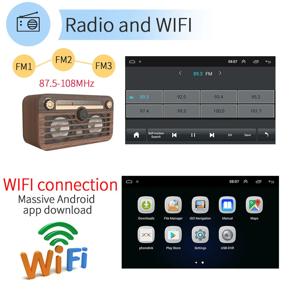 Podofo 2Din Android 8,1 Кассетный рекордер стерео автомобильный Радио авторадио " gps WIFI мультимедийный проигрыватель MP5 Bluetooth аудио стерео