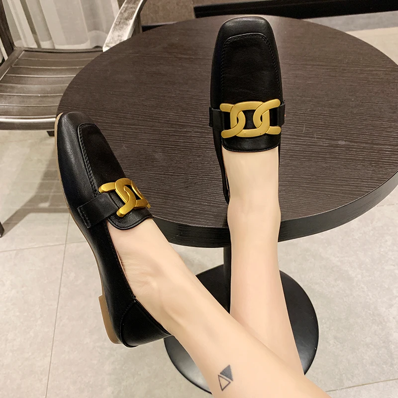

British Style Shoes Woman Flats Oxfords Square Toe Preppy Dress Leather Summer New Rubber Slip-On PU Spring Office & Career Meta