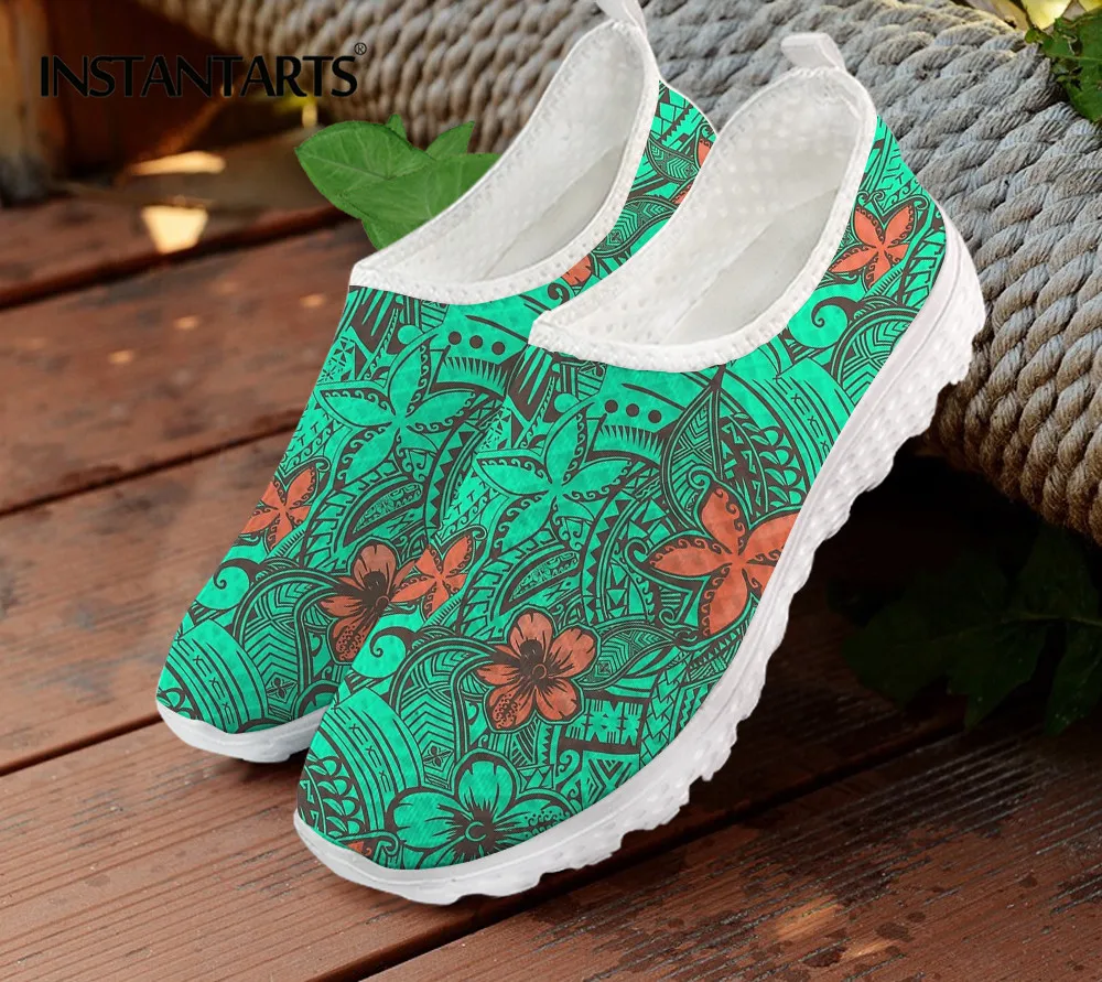 

Женские кроссовки INSTANTARTS, повседневные мягкие туфли на плоской подошве, коралловый гибискус, гавайский самоанский полинезийский Племенной ...