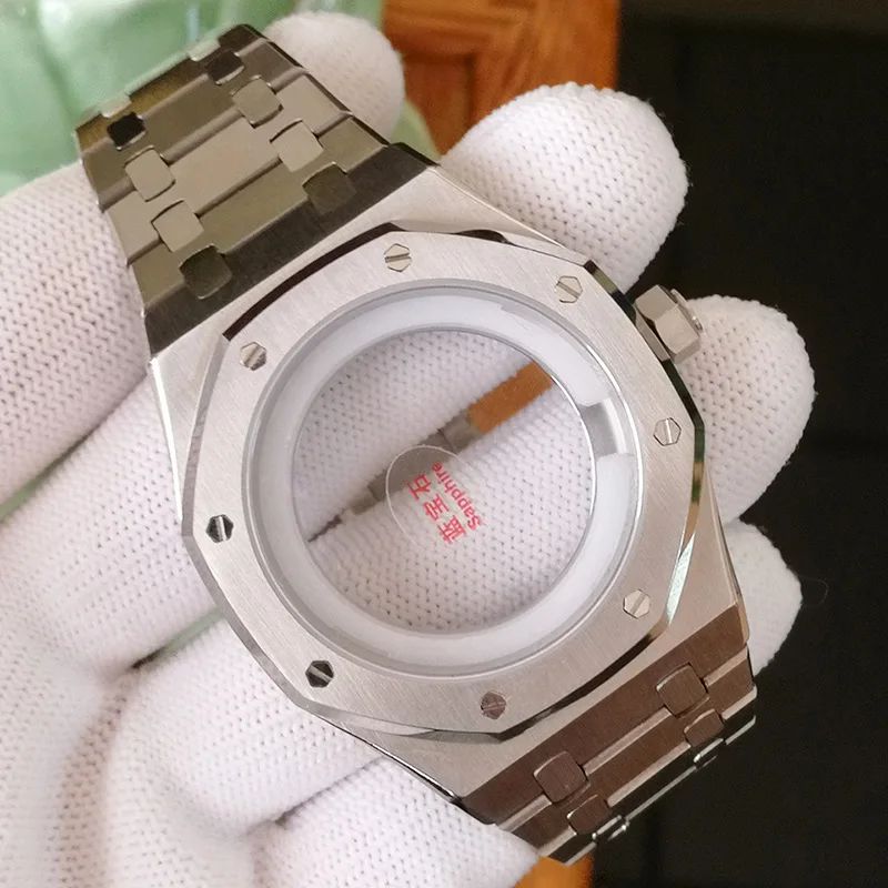 

For 2813 8215 2836 Movement Automatic Watch Accessories 40mm Sapphire Glass 316 Stainless Steel for AP Watch Case Strap Set