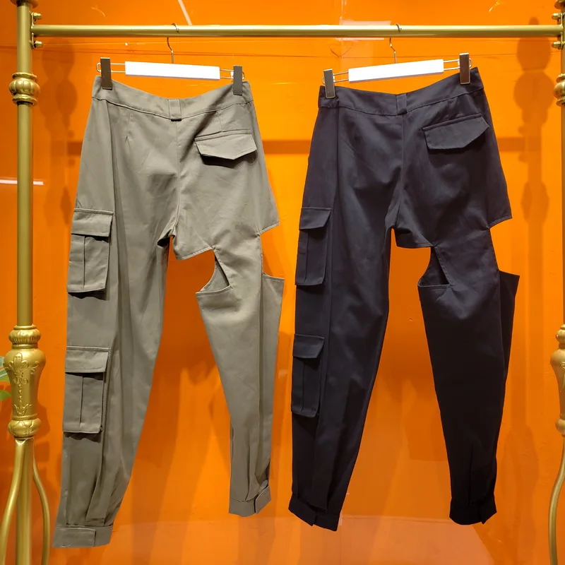 

Summer Hip Hop Women Patchwork Hollow Out Pockets Loose Cargo Pants Designer Harajuku Streetwear Fashion Casual High Waist Pants