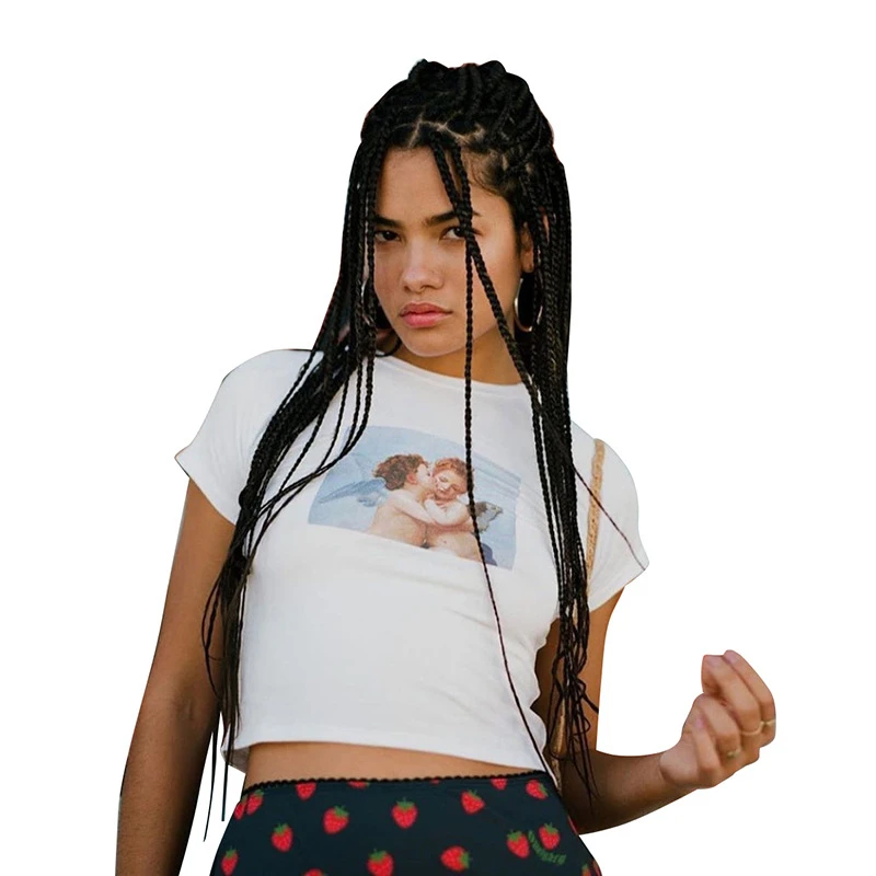 Летняя уличная одежда для отдыха Белый Хлопковый укороченный топ Женские тонкие