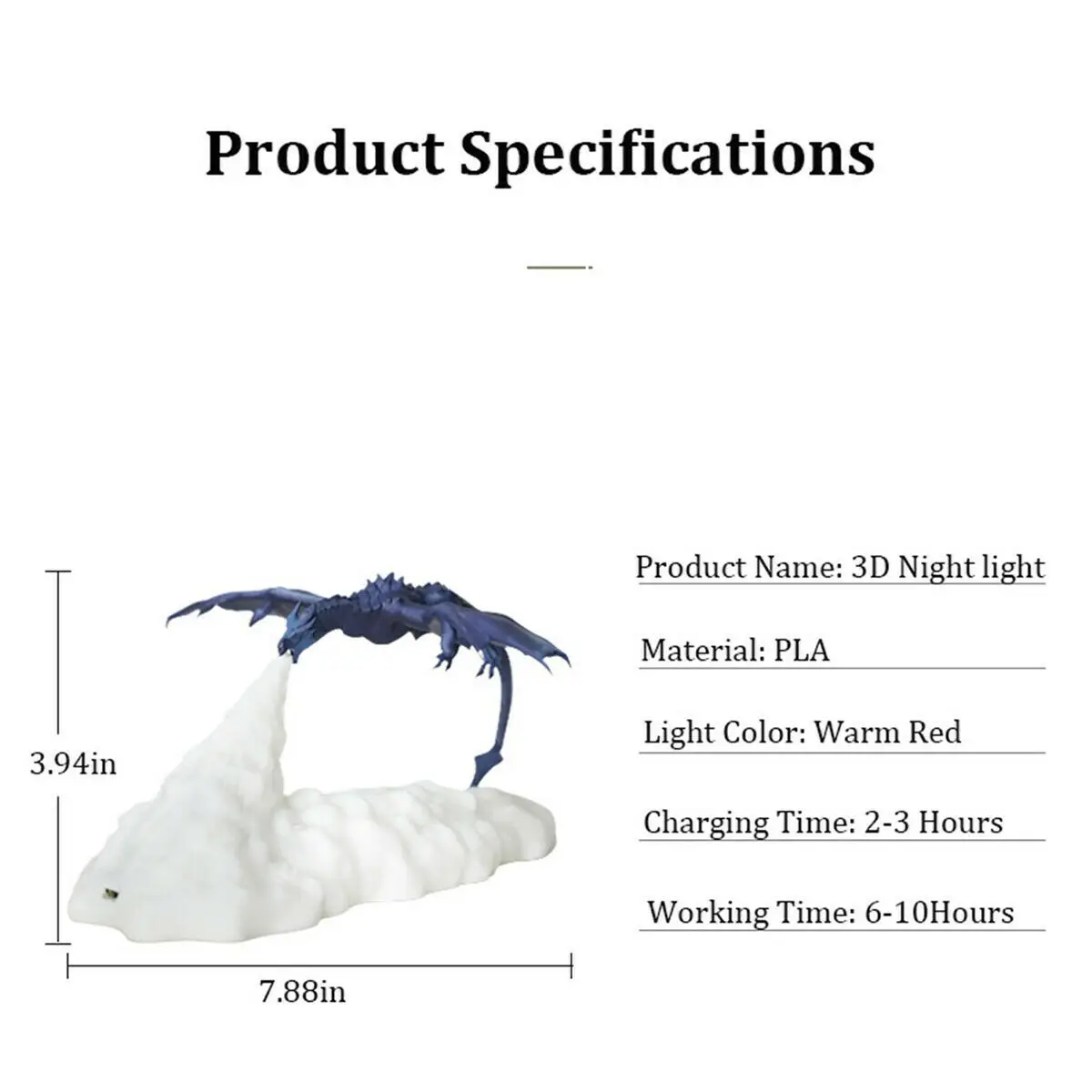 

Rechargeable and Biodegradable 3D Printing Dragon White Breathing Light with LED Warm Light Dragon Fire