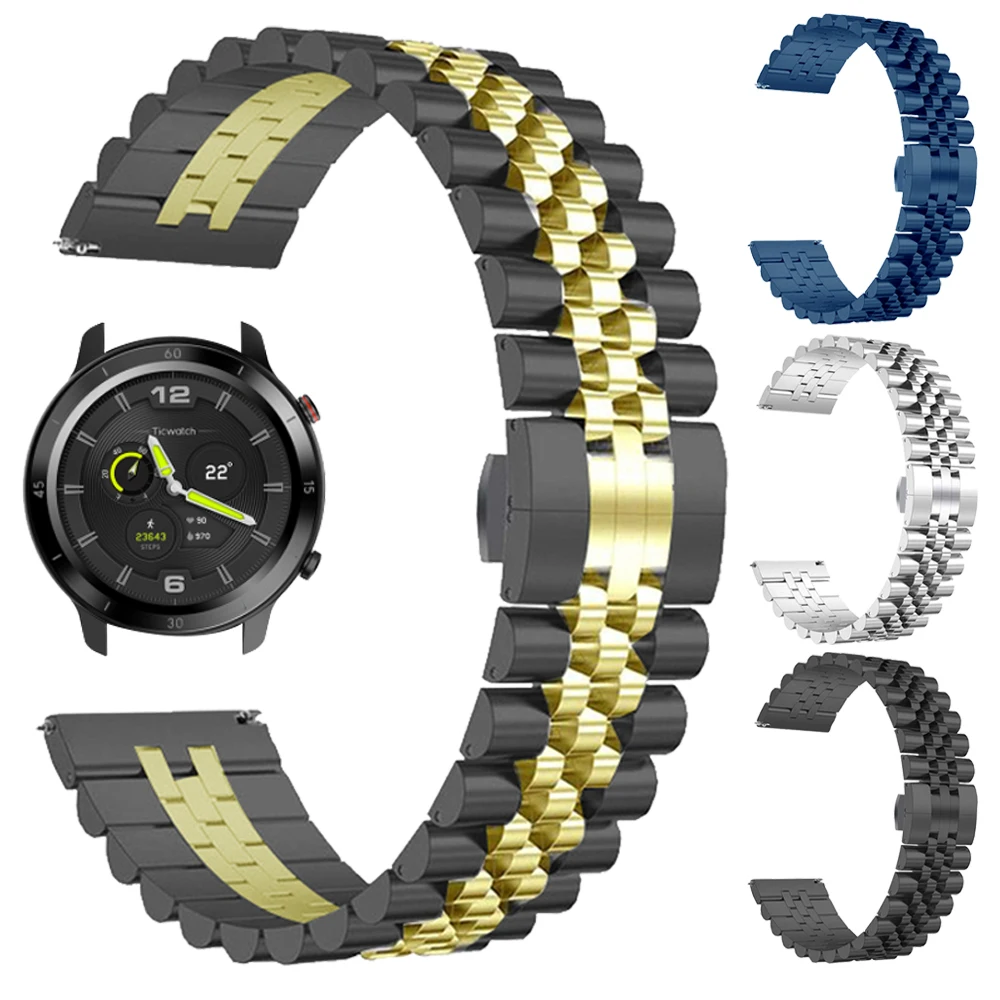 

20mm 22mm Band for TicWatch 2 3 GTX S2 E2 Watchband Bracelet for TicWatch Pro 3 Metal Stainless Steel Wrist Strap Wrist Bands
