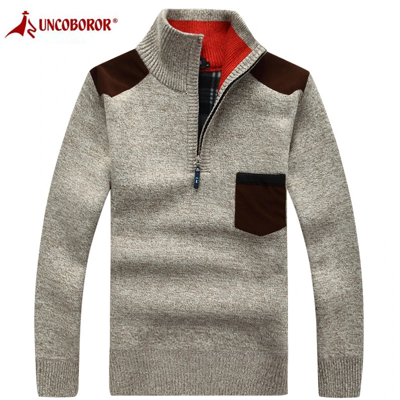 Мужской Повседневный пуловер с воротником-стойкой приталенный теплый плотный