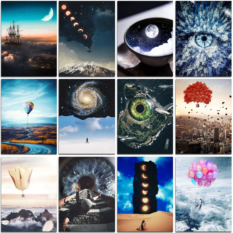 

Полноразмерная алмазная живопись, фантазийный пейзаж, круглый воздушный шар, вышивка луной, вышивка крестиком, мозаика, украшение для дома