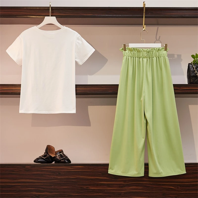 Женский спортивный костюм из двух предметов размера плюс летний Повседневный