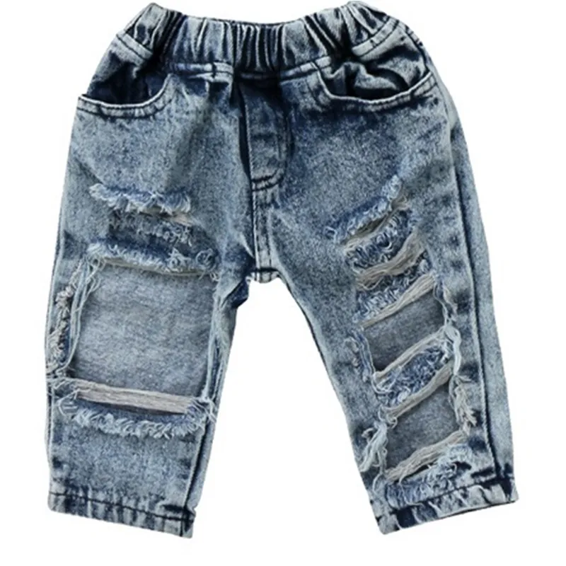 

Emmaaby/синие джинсовые штаны для маленьких девочек; От 6 месяцев до 5 лет повседневные рваные джинсы для маленьких детей; Брюки; Новинка 2020 года