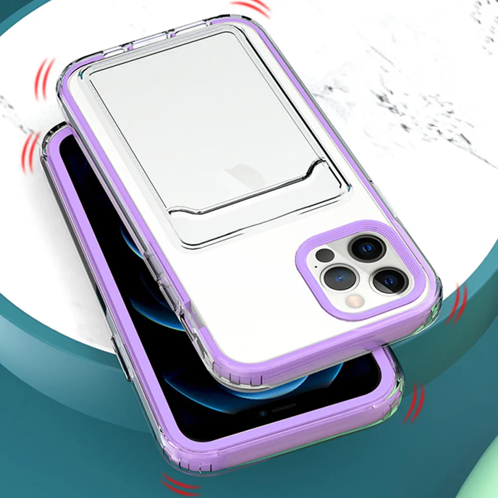 

Shockproof Phone Case for iPhone 12 Mini 11 Pro Max 7 8 Plus X XS XR Coque Card Holder Candy color transparent Back Cover Capa