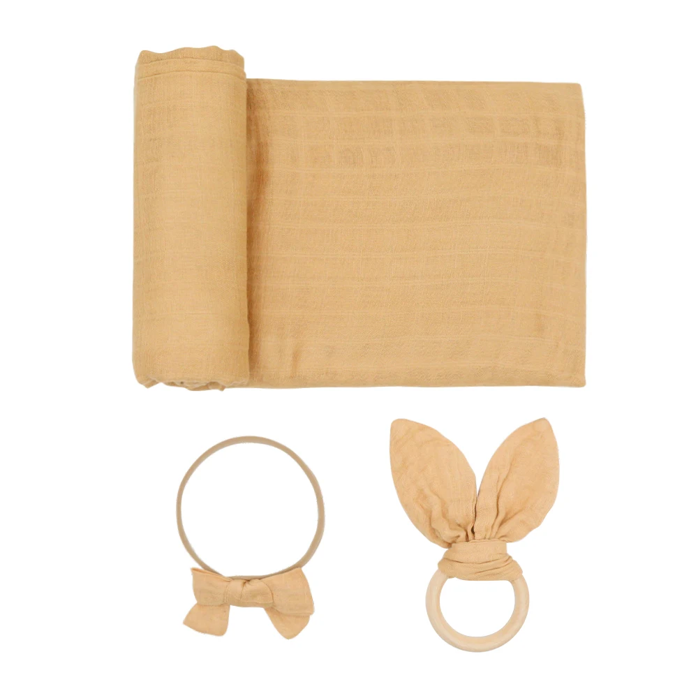 

Rainbo&Iris Plain Style Bamboo Cotton Swaddle Butterfly Hair Band Baby Comfort Bracelet 3-Piece Combination Set