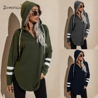 armygreen oversized hoodie v neck mid length long sleeve korean womens tops thin section hoodie womens clothing autumn 2021