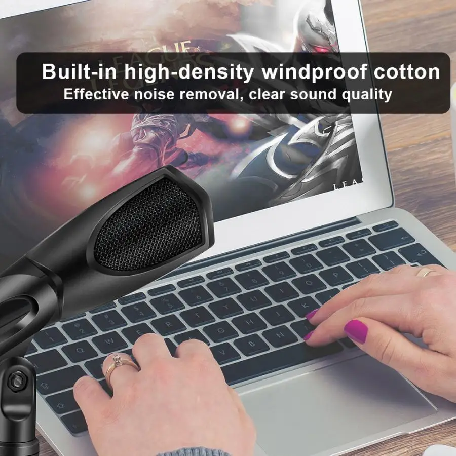 Высокочувствительный USB микрофон конденсаторный микрофон Plug-and-Play с подставкой для штатива для рабочего стола Lap