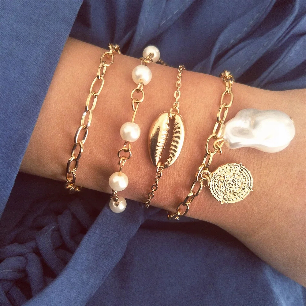 4 шт./компл. женские модные браслеты винтажный жемчужный круглый геометрический