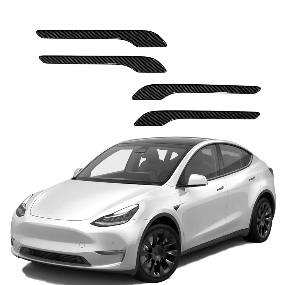 

For Tesla Model Y 2021 Door Handle Cover Stickers Carbon Fiber Style Refit Trim Antifreeze Protector Cover Protection