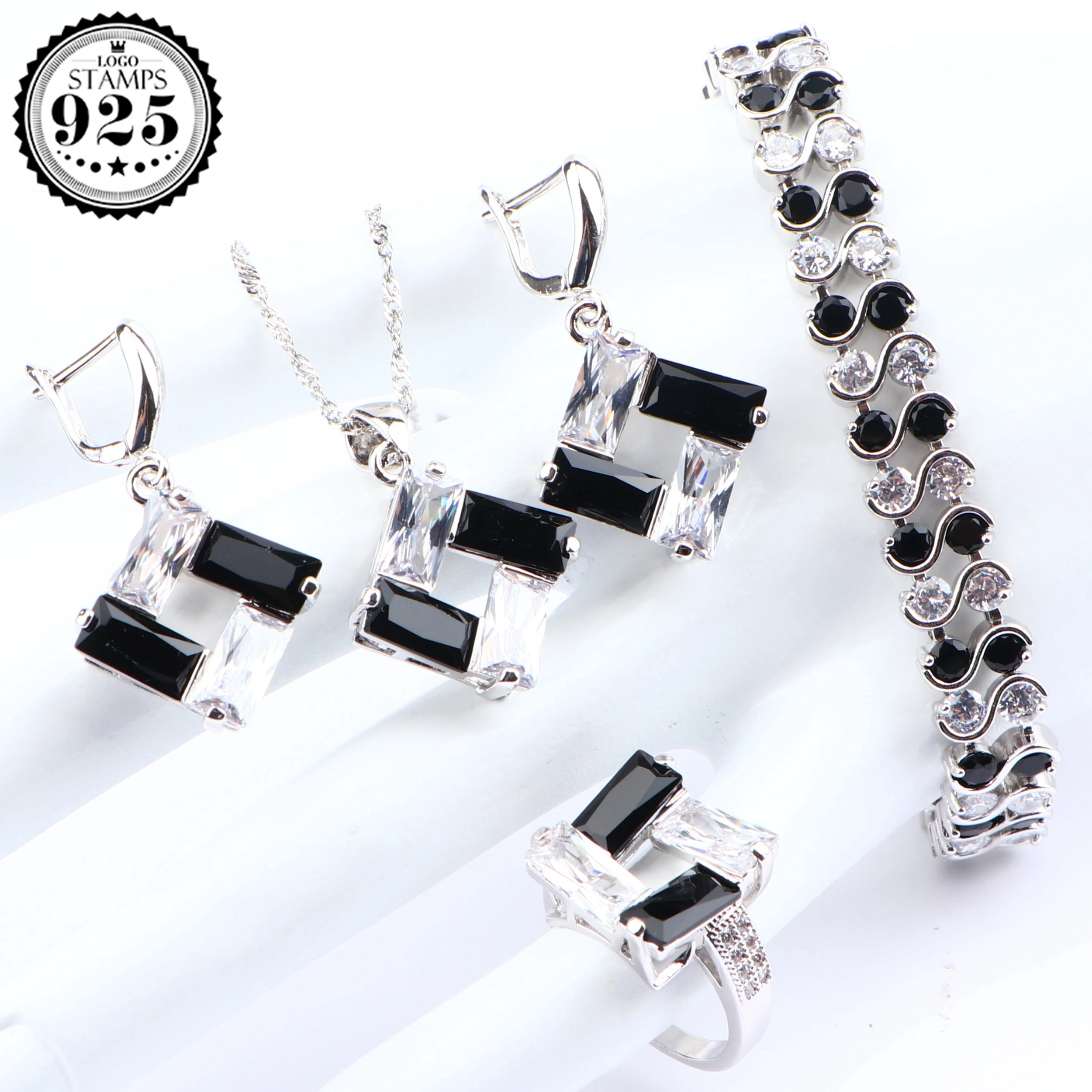 Женский комплект из колье серёг и браслета серебра 925 пробы | Украшения