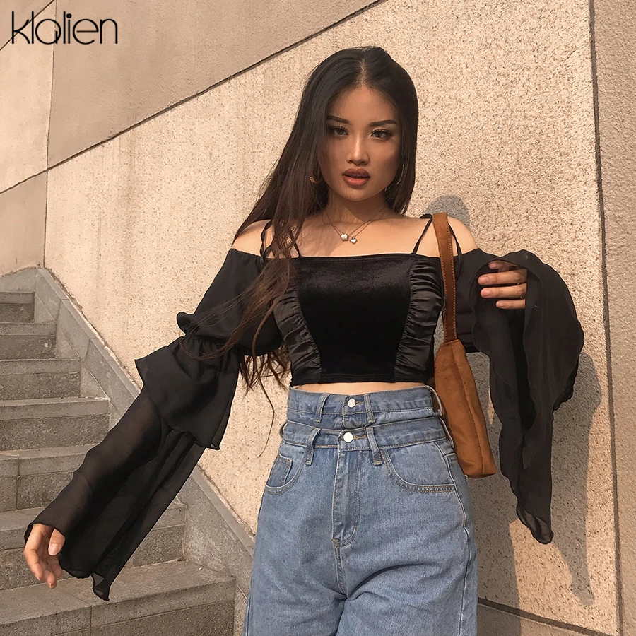 Женские шифоновые рубашки KLALIEN сексуальные кружевные прозрачные Плиссированные