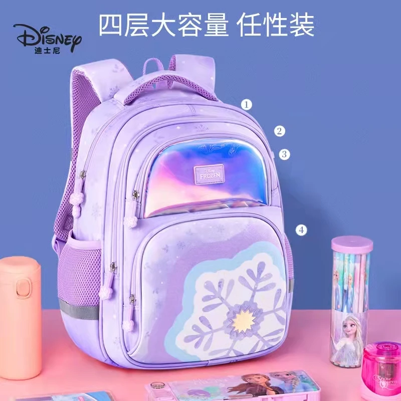 Disney Frozen School Bag For Girls Elsa Anna Primary Student Shoulder Orthopedic Backpack Grade 1-5 Large Capacity Gift Mochila