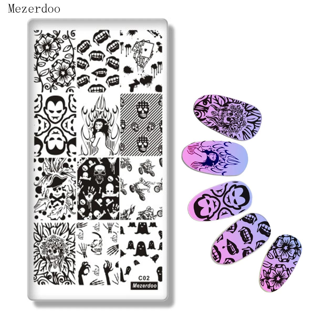 Прямоугольный окровавленный скелет для нейл арта шаблоны штампов вампира