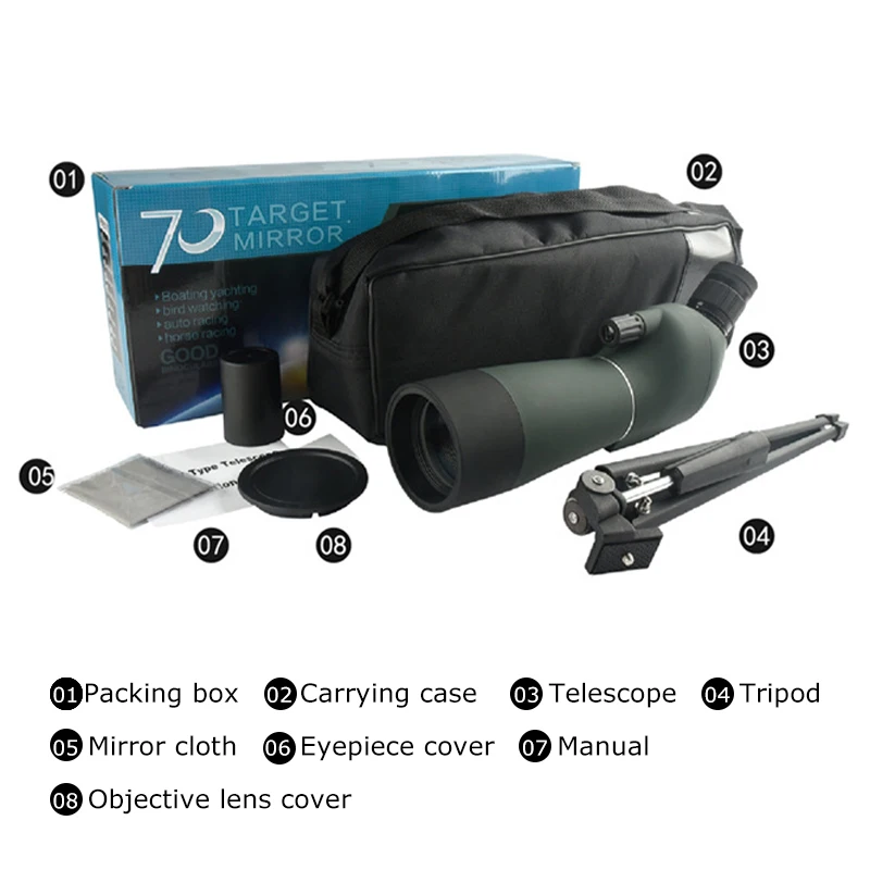 

20-60x60/75 Types Spotting Scope Waterproof Zoom Telescope +Tripod Soft Case For Birdwatch Target Archery Lens Coating Hunting