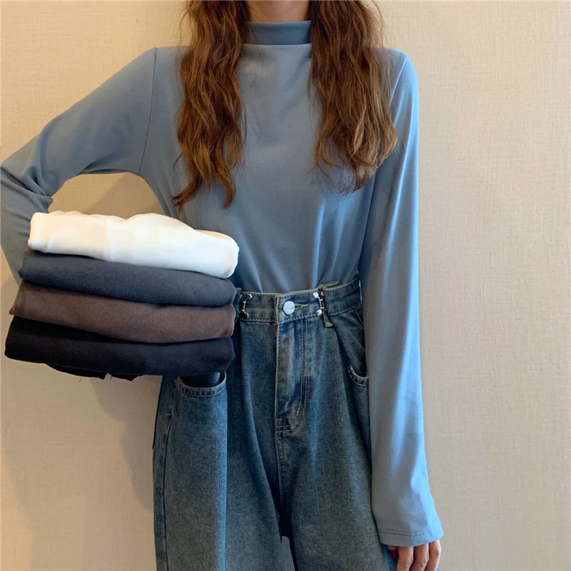 

Женская утепленная бархатная водолазка на осень и зиму, новая Базовая Универсальная длинная рубашка в Корейском стиле