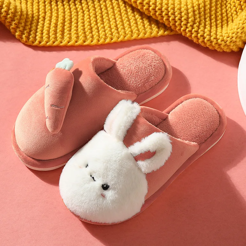 Winter Womens Slippers Fluffy Fur Rabbit Radish Pantufa Home Platform Shoes Couple Zapato De Mujer Flats Warm Claquette Femme