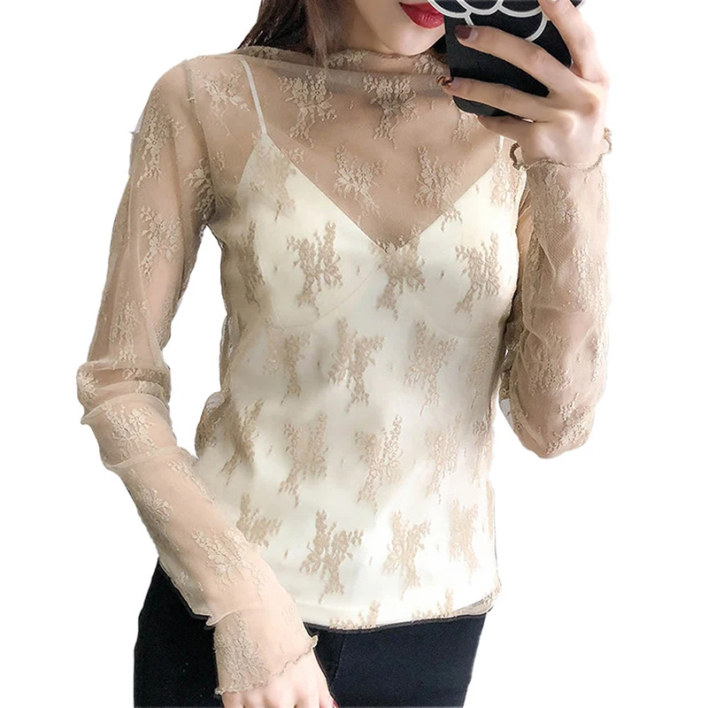 Женские сексуальные топы с цветочной вышивкой сетчатые Топы длинным рукавом