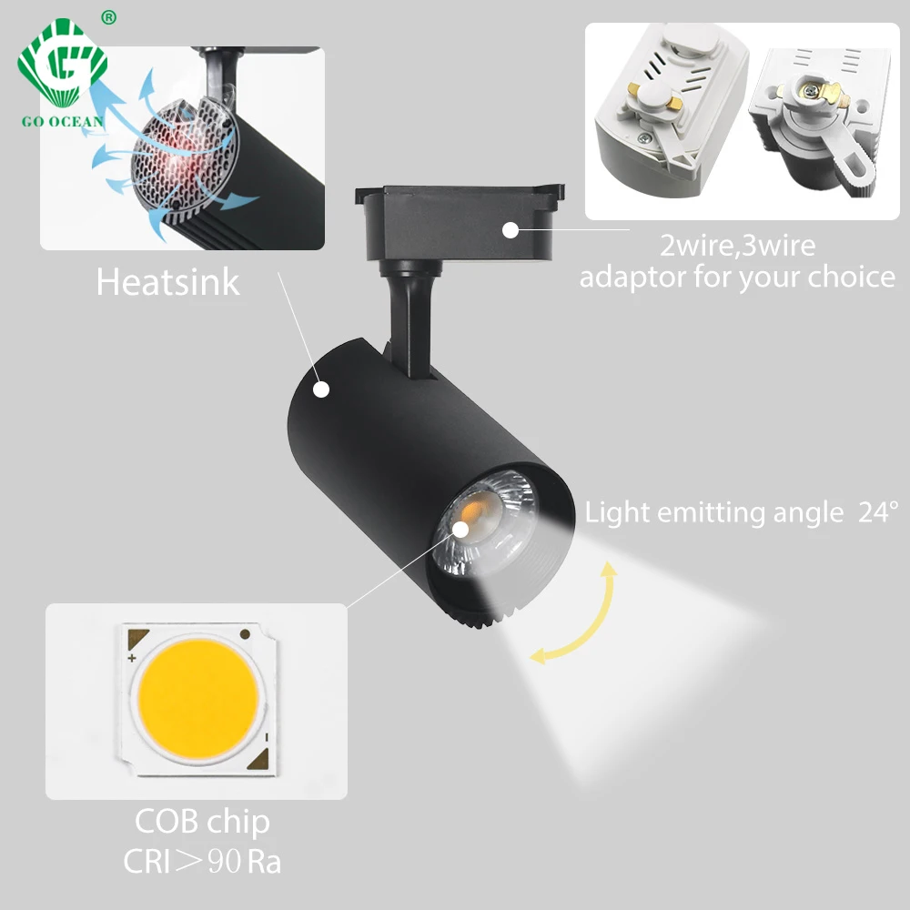 20W Track Light 220V 110V LED COB White Black Home Shop Night Lighting Spotlights Modern Aluminum Rail Lamps Market Store | Лампы и