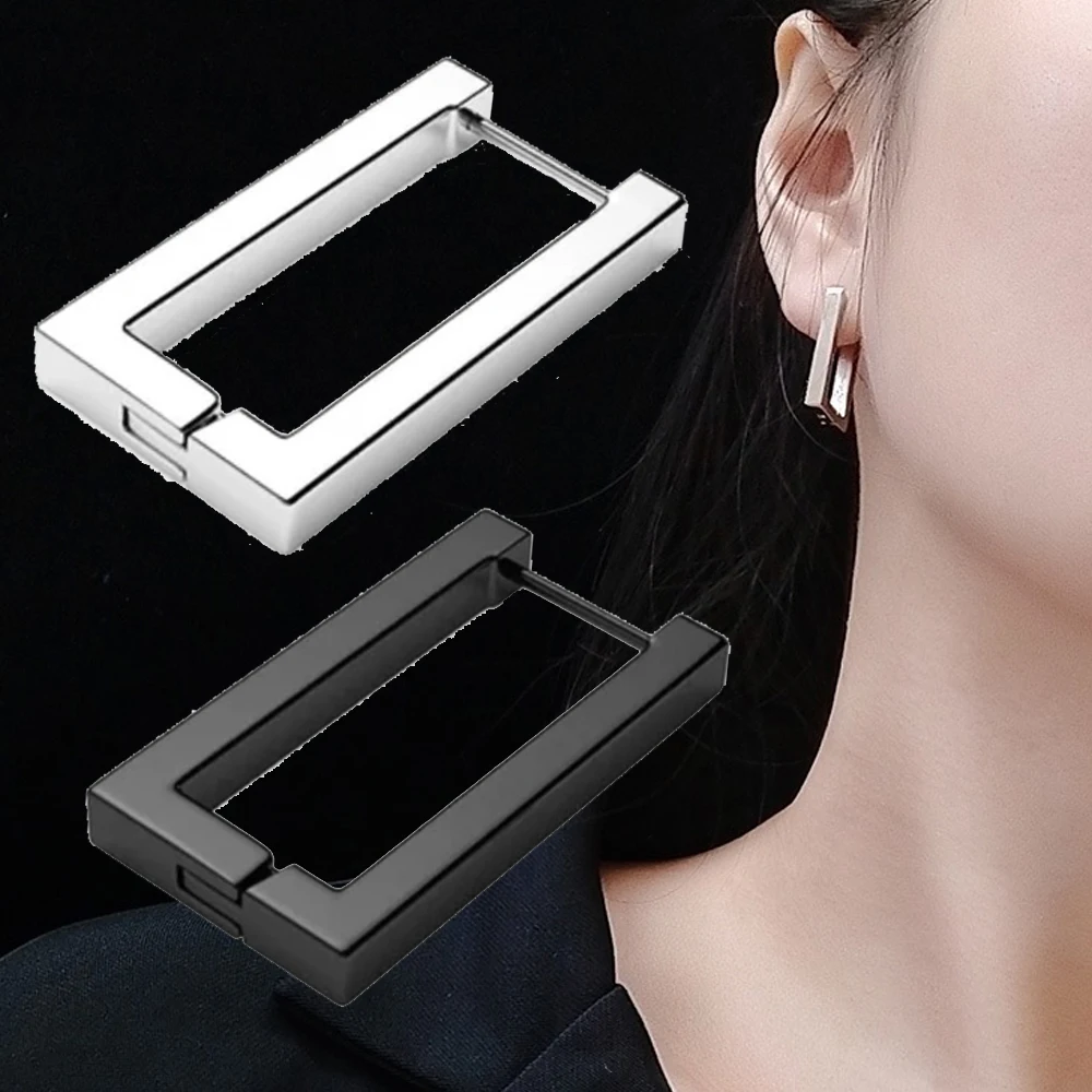

Минималистичные квадратные серьги-кольца для женщин, черные, белые прямоугольные серьги из нержавеющей стали, украшения для ушей, шикарные ...