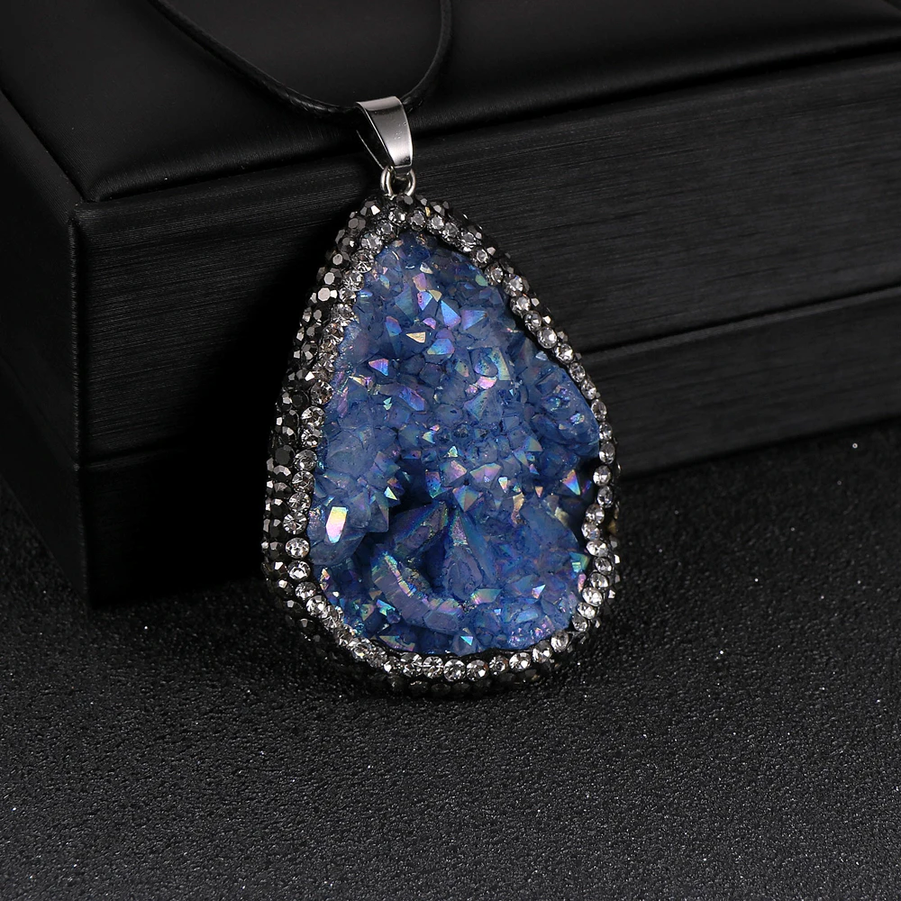 Женский Большой кулон из натурального камня розовый красный синий кристалл