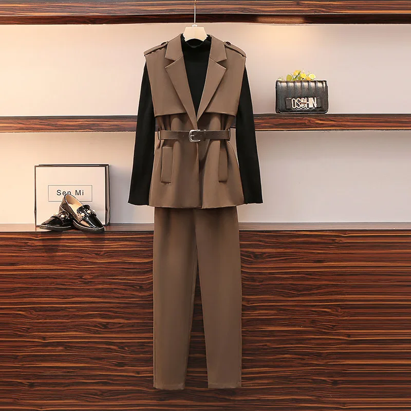 Женский Асимметричный комплект из 3 предметов жилет и брюки однотонный топ