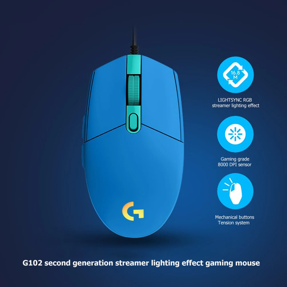 

Logitech G102 6 Programmable Buttons Gaming Mouse 8000 DPI Adjustable RGB LIGHTSYNC USB Wired Mice Computer Mouse