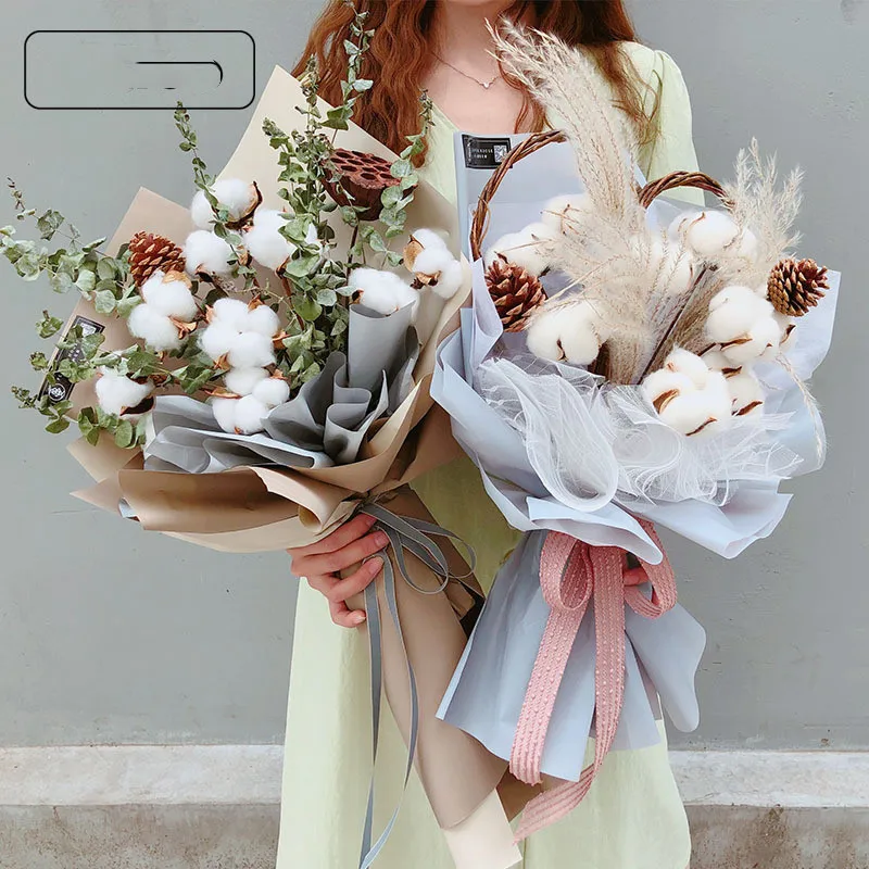 

DIY Wreath Bouquet Preserved Forever Kapok Natural Dried Flowers Cotton Stems Wedding/Christmas/Easter/Party Home Decoration