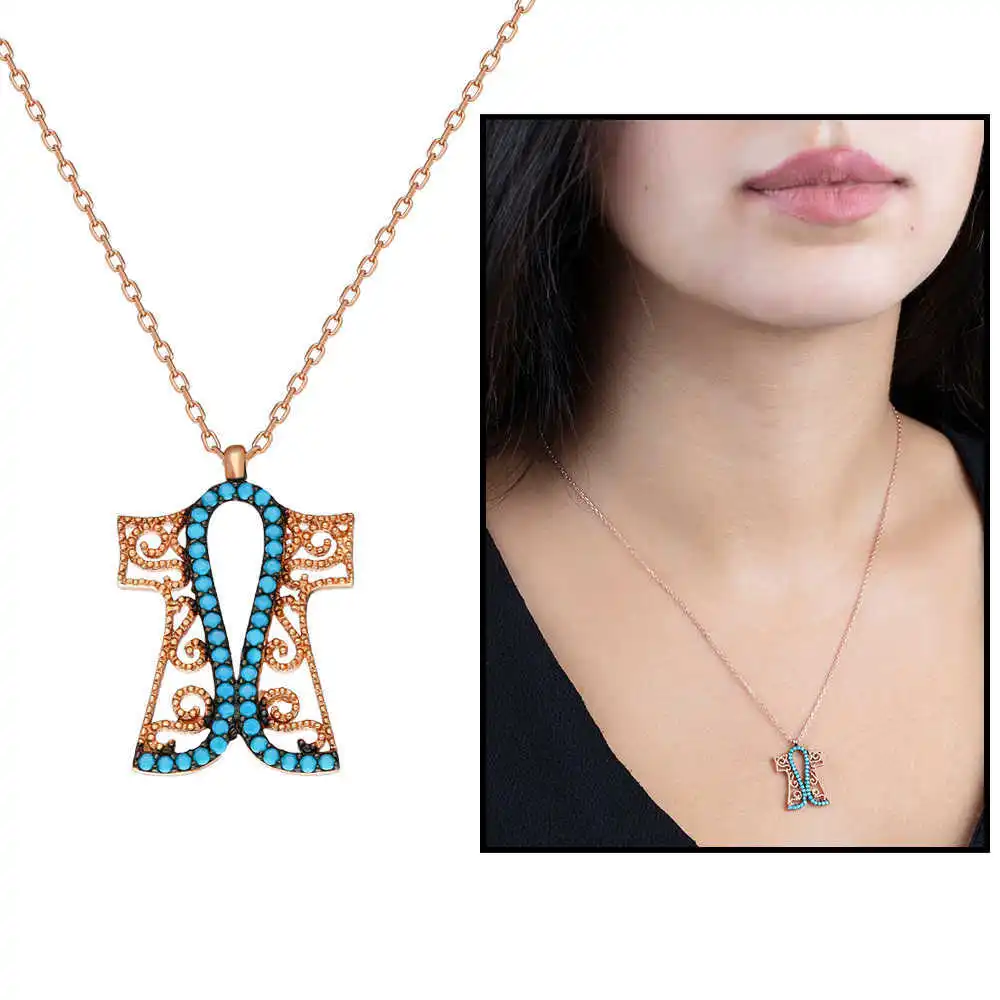 

Turquoise Gemstone Gold Color Design 925 Sterling Silver Ladies Pendant