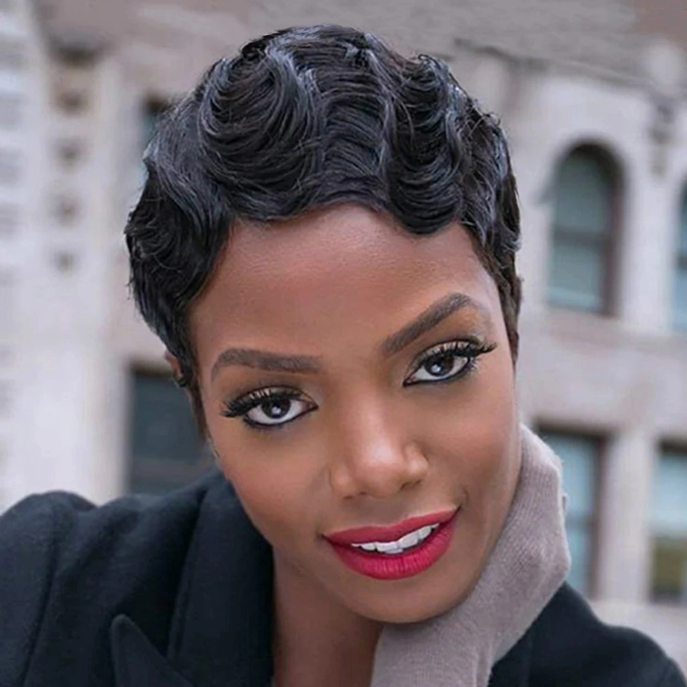 Парик в стиле ретро парик из человеческих волос короткие кудрявые волосы парики