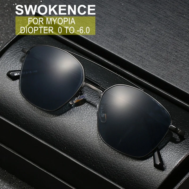 

SWOKENCE Myopia Glasses Sunglasses For Nearsighted Men Women Alloy Frame UV400 Polarized Optional Prescription Spectacles SA05