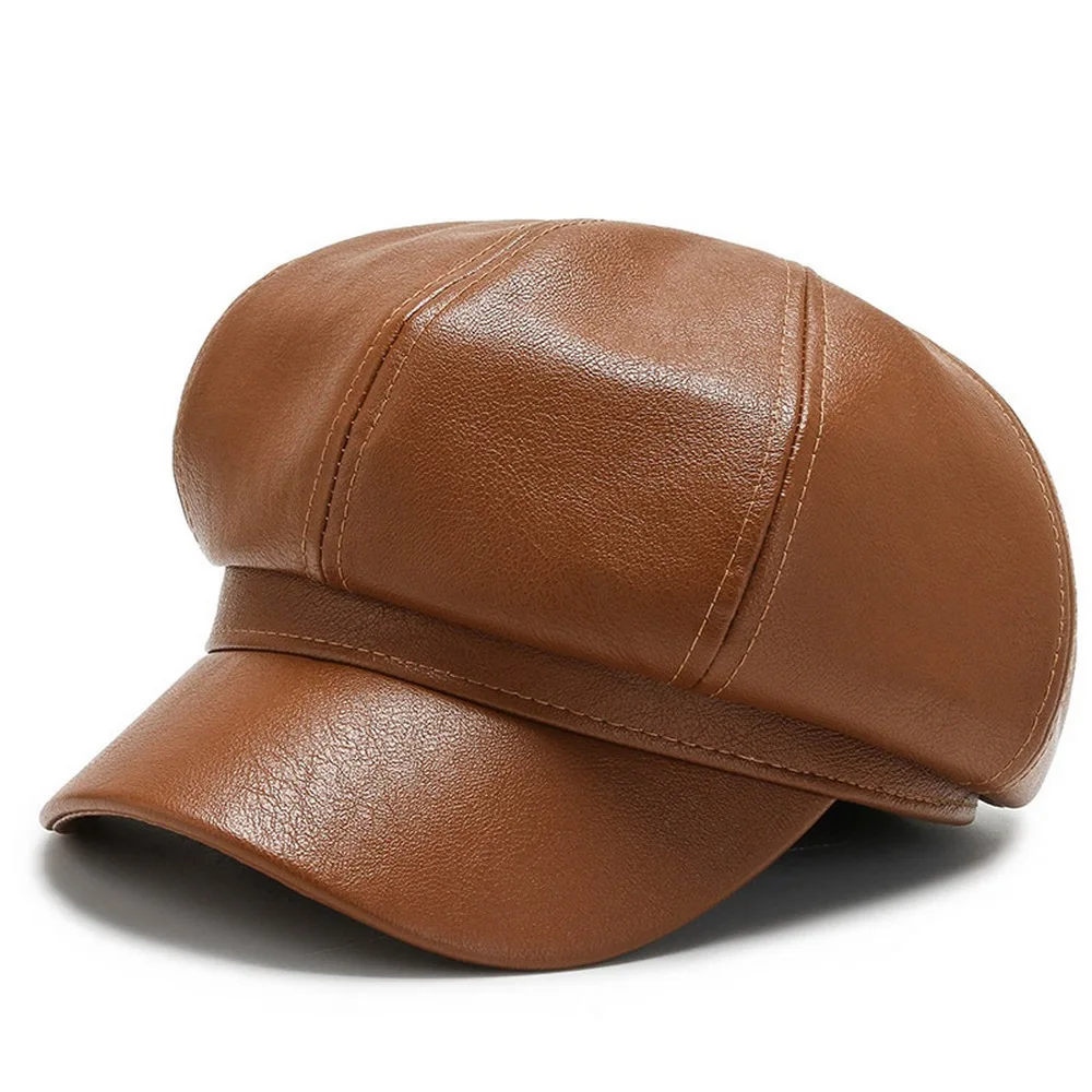 

Female Newsboy Caps Octagonal Hat for Women PU Material Solid Color Autumn and Winter Outdoor Cool Girl Hats Fashion