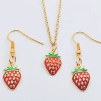strawberry fruit gold earring necklace sets jewelry set retro vintage antiquefashion women christmas birthday girl gift