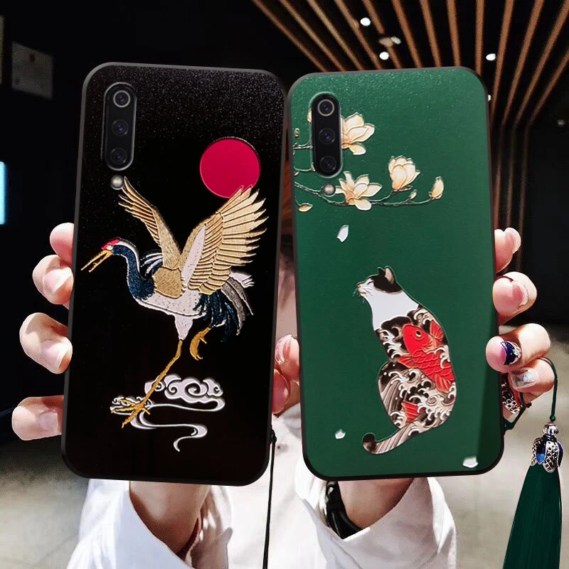 3D рельефный чехол для Xiaomi Mi A3 Lite CC9 CC9E 9 9T Pro 8 Mix 3 5X A1 6X A2 Redmi K20 Note 7 10 с кисточкой и