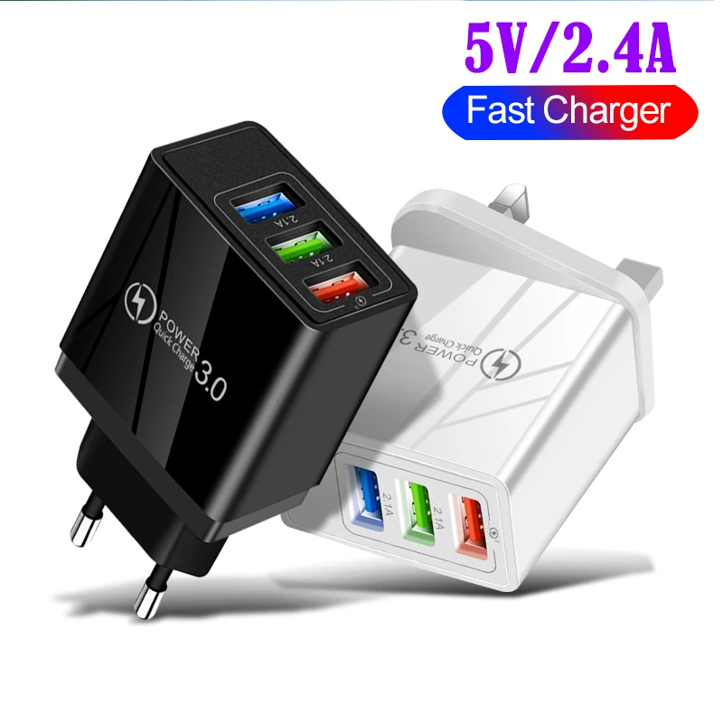 Quick Charge3-port USB Charger Fast Charger Multi Plug Wall Mobile Phone Charger for iPhone Samsung Xiaomi Huawei Travel charger
