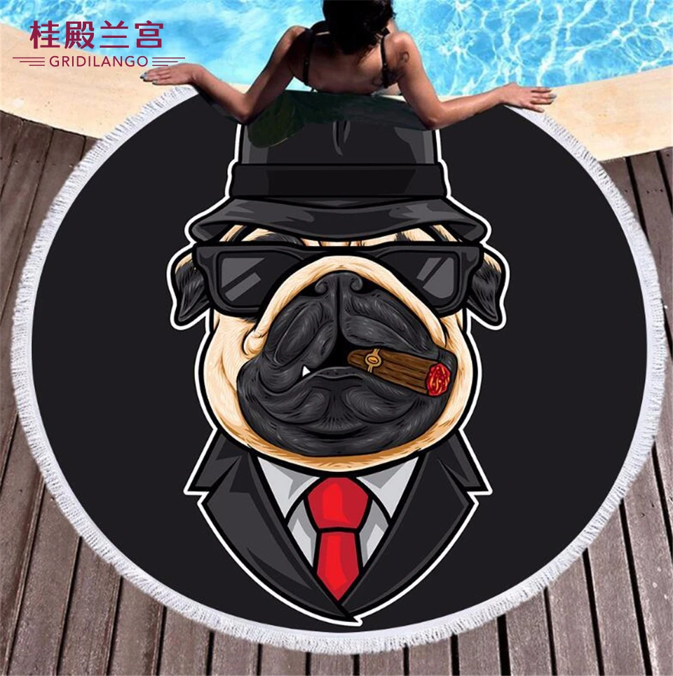 Круглое пляжное полотенце с кисточками милые Мультяшные животные собака кошка