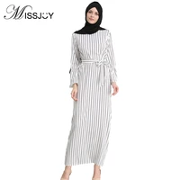 missjoy kleid dubai open abaya muslim party dresses women kaftan cotton striped turkish islamic arab women costume casual wear