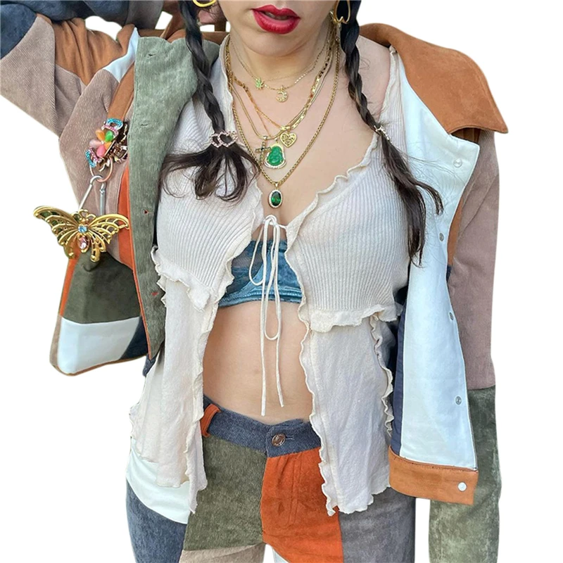 

Women Long Sleeve Print Crop Top Tie Dye Crew Neck Slim Fit T-Shirt Early Fall Casual Shirts Y2k E-Girl Streetwear